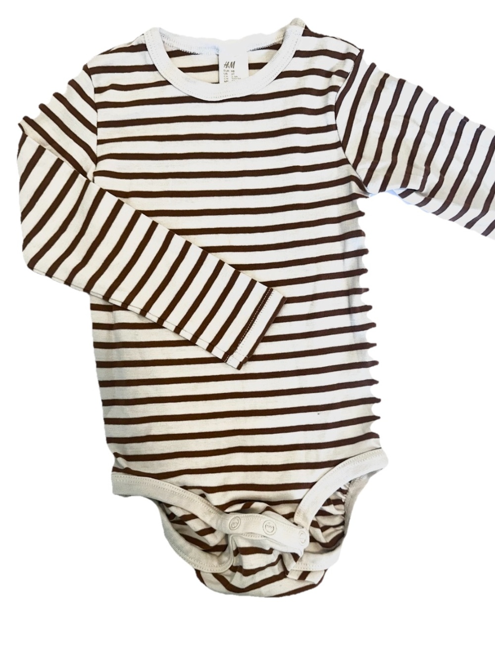 H&M Brown and White Striped Long-Sleeve Baby Bodysuit